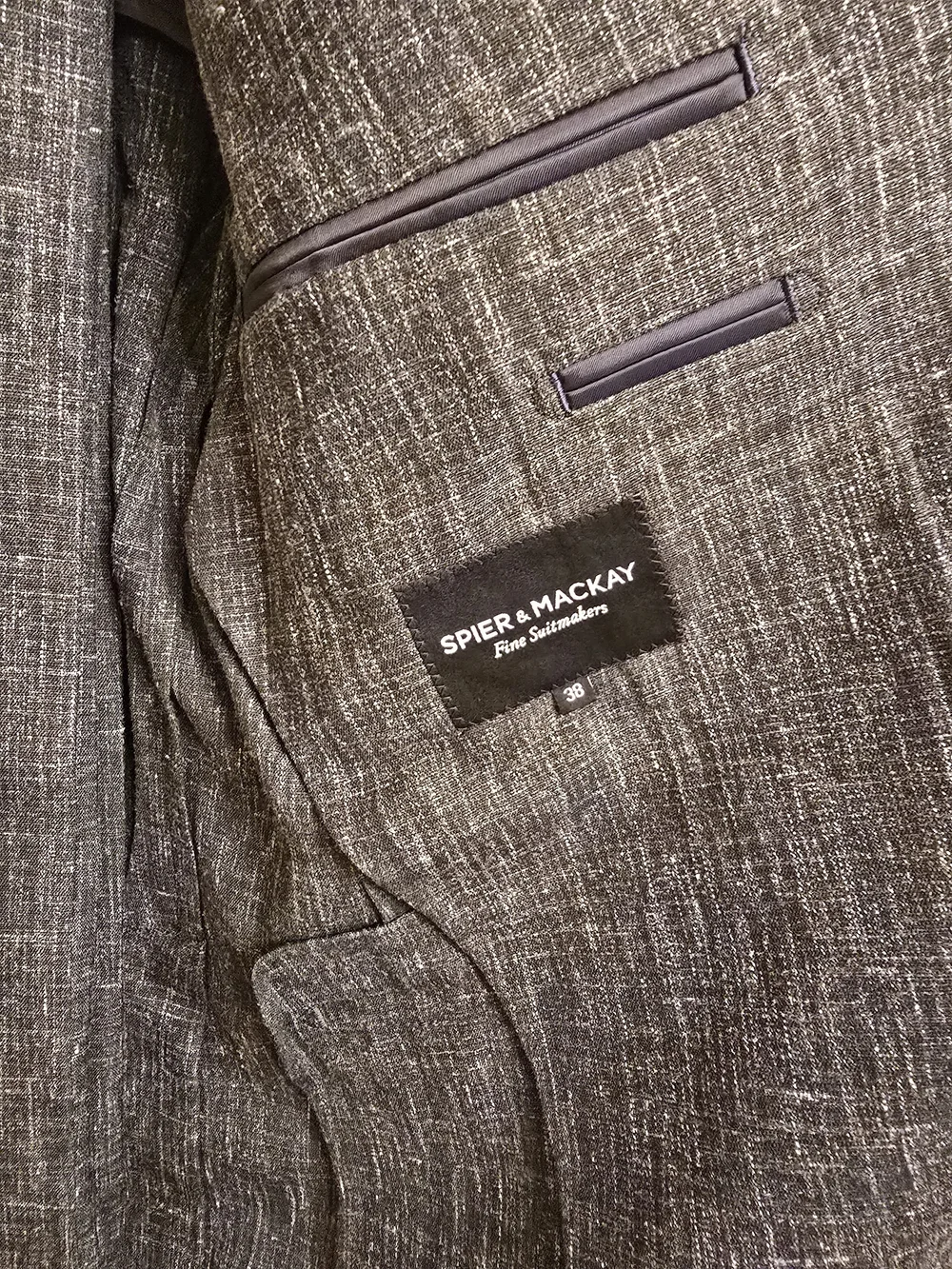 Men's Dark Green Textured Wool/Linen/Silk Suit - Jacket & Trousers